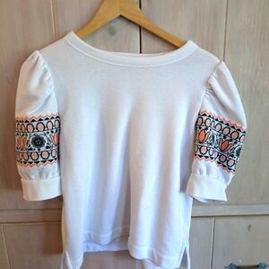 Loft size Medium blouse white with puff sleeve